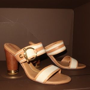 BCBG Tan and Canvas Mule
